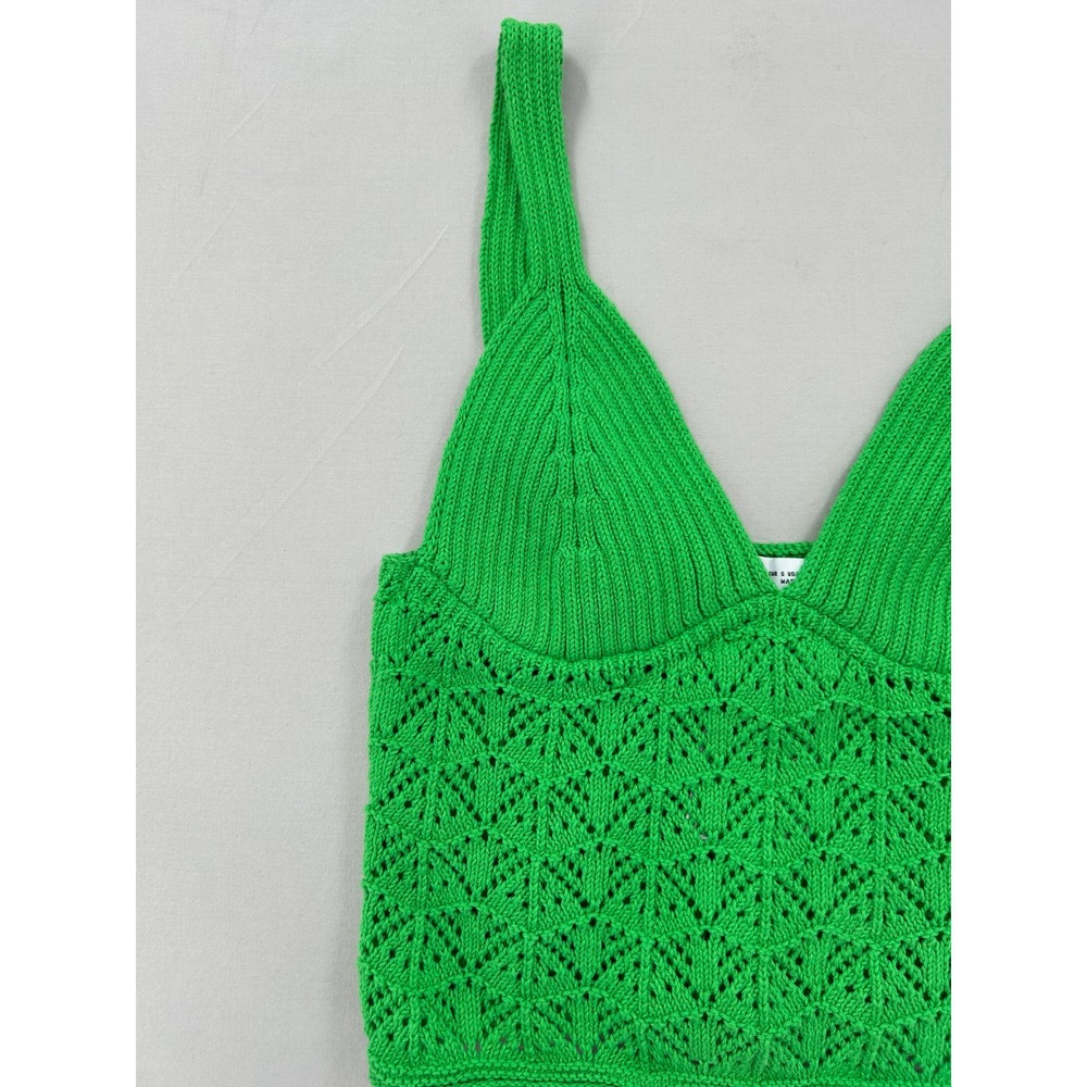 Zara Green Pointelle Knit Crop Top V-Neck Sleeveless Tank Small - Picture 1 of 12